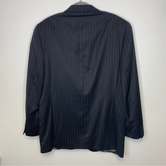 Vintage Massimo Moda Black Green Pinstriped  Rayon Blend Mens Sport Coat Size 44 - Picture 11 of 12